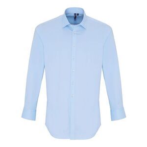 Premier Mens Stretch Fit Poplin Long Sleeve Shirt / Pale Blue